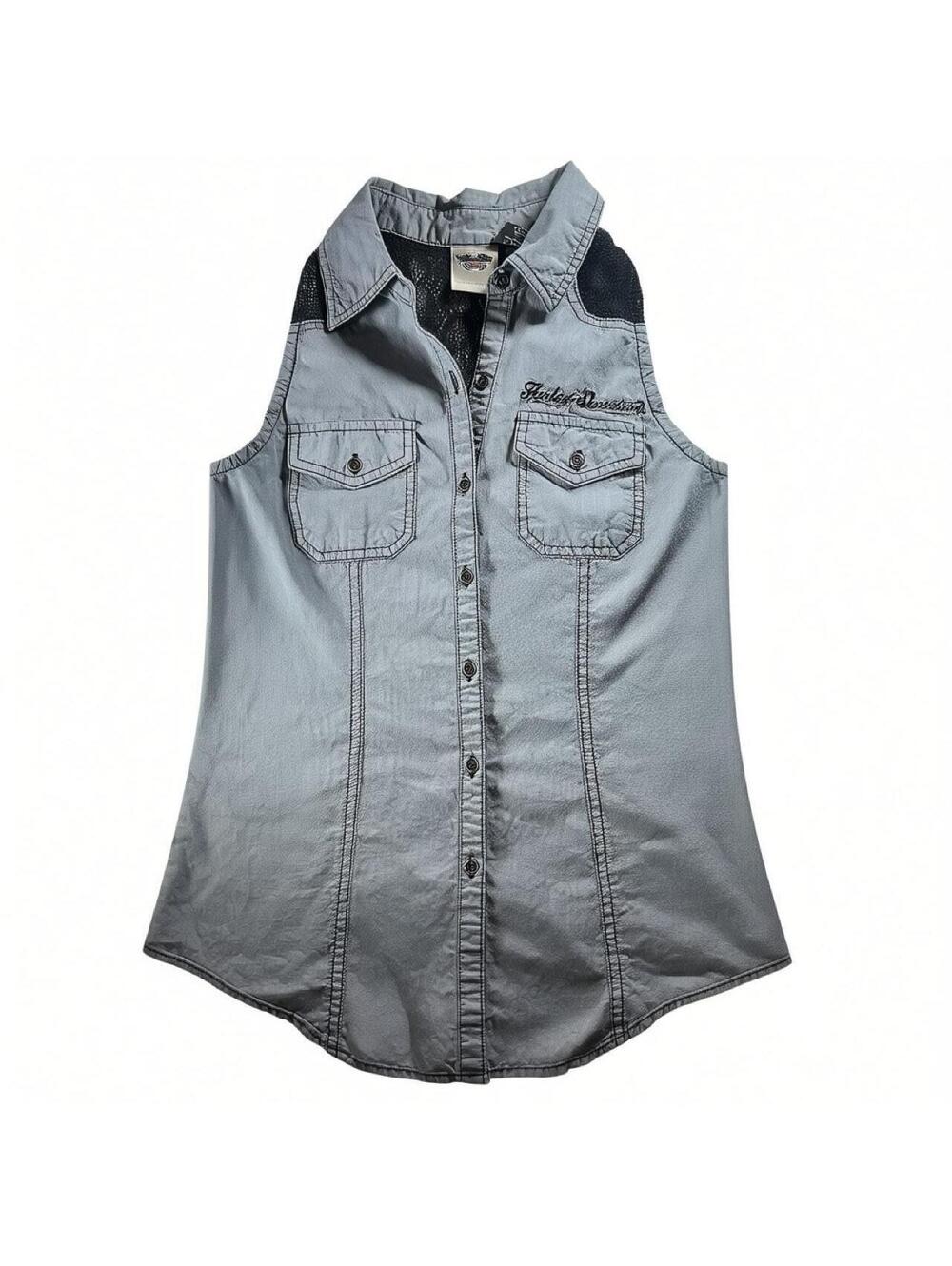 Harley Davidson Black Lace Button Up Top - Picture 2 of 4